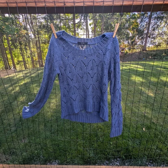 Lace Knit Blue Sweater - Picture 6 of 13